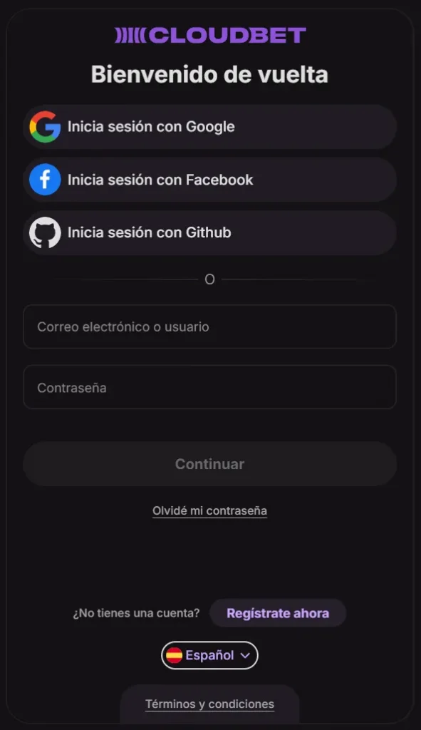 Iniciar sesión en Cloudbet
